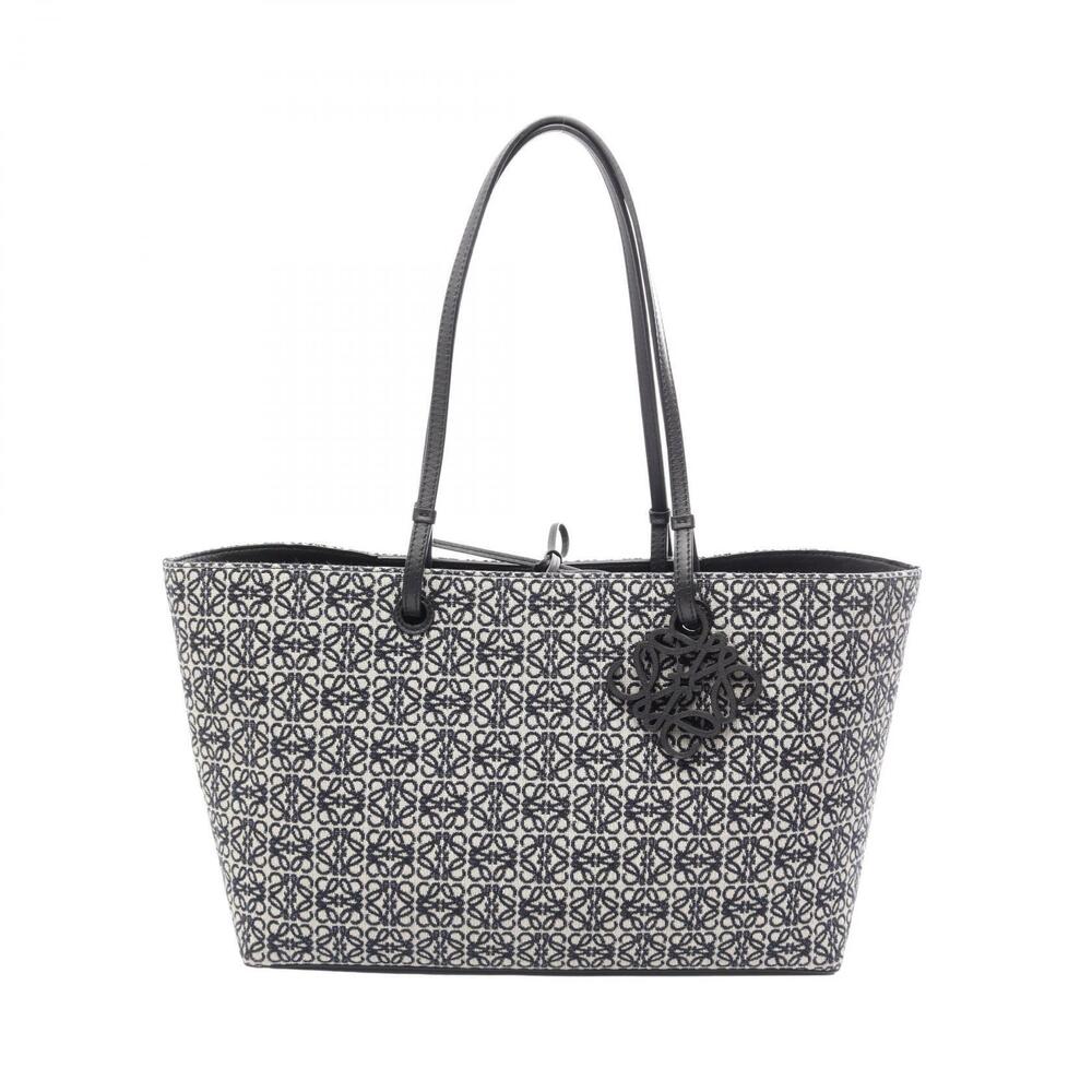 Loewe Repeat Anagram East West Tote Bag Canvas Leather Navy Blue Beige